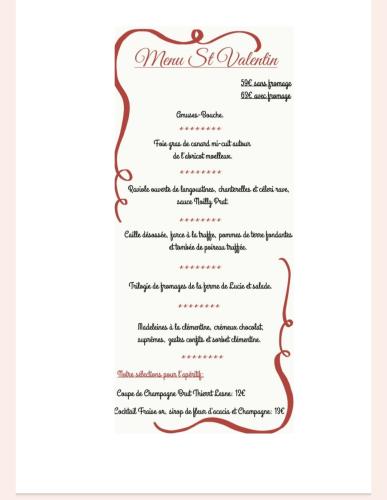 Menu de la St Valentin 2026